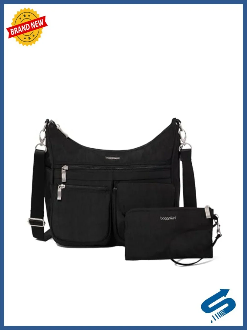 Baggallini Modern Crossbody Hobo EMF Blocking Nylon Travel Purse with RFID